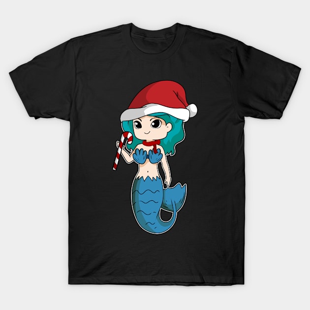 Santa Hat Mermaid with candy cane Christmas Holiday T-Shirt by TheBeardComic